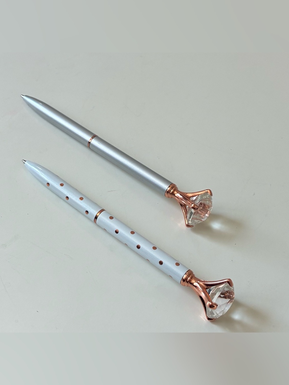 Engagement Ring Bridal Crystal-Topped Ballpoint Pen Set of 2 Rose Gold